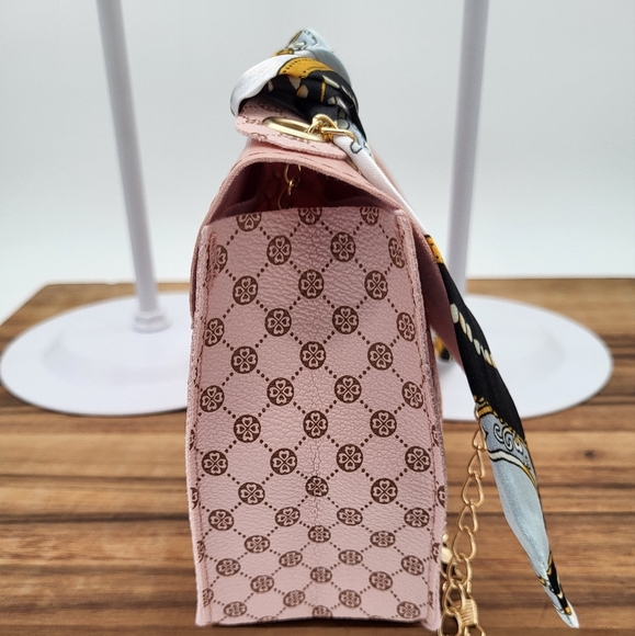 Cute Pink Handbag with Scarf Accent w/adjustable Gold Chain Strap - Picture 3 of 4